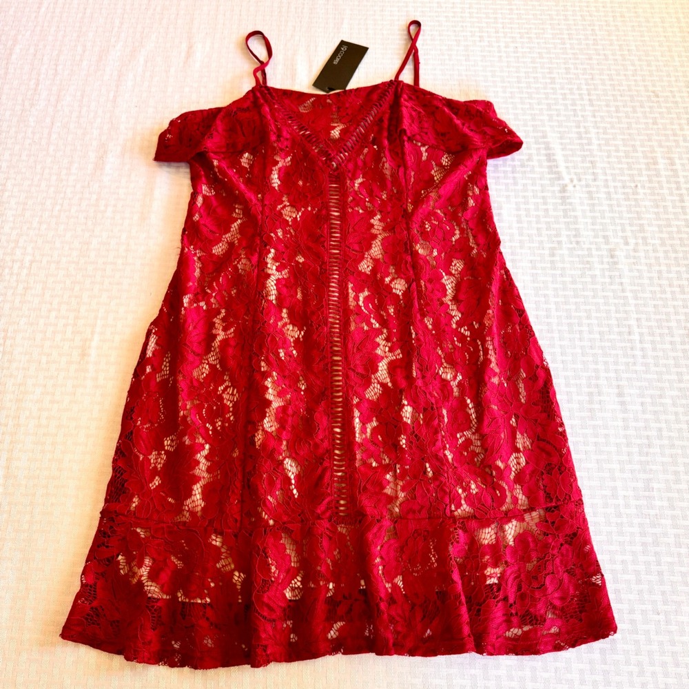 Red Floral Lace Mini Dress 19 Cooper Boho Cocktail Wedding Guest Large DS6293-02